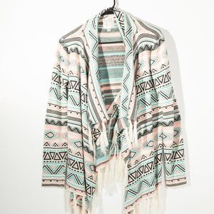 Billabong Women's Tribal boho Cardigan Knit Sweater  Size -L Pink Blue